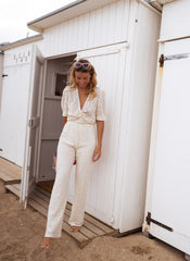 White Crochet Lace Front Twist Blouse