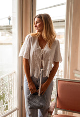 White Crochet Front-Tie Blouse