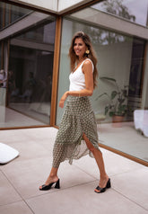 Green Floral Midi Skirt