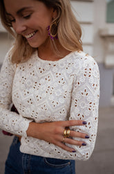 White Crochet Eyelet Blouse