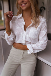 White Embroidered Button Down Shirt