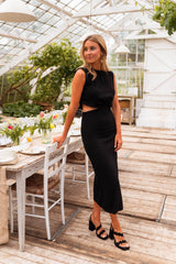 Black Open Back Midi Dress