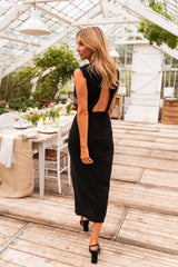 Black Open Back Midi Dress