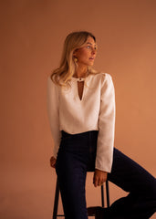 White Snap Button Neckline Blouse