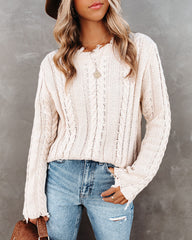 Dacey Distressed Cable Knit Sweater - Cream