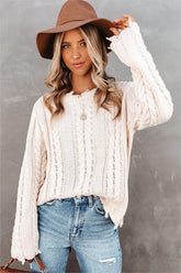 Dacey Distressed Cable Knit Sweater - Cream