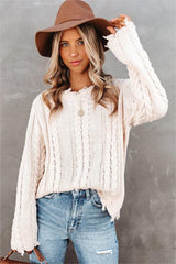 Dacey Distressed Cable Knit Sweater - Cream