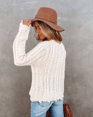 Dacey Distressed Cable Knit Sweater - Cream
