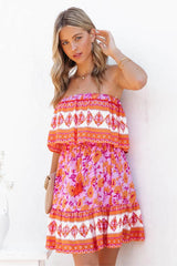 Daleyza Floral Strapless Mini Dress - Tangerine Fuchsia