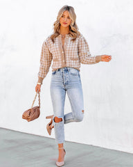 Light Khaki Houndstooth Print Cardigan