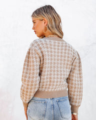 Light Khaki Houndstooth Print Cardigan