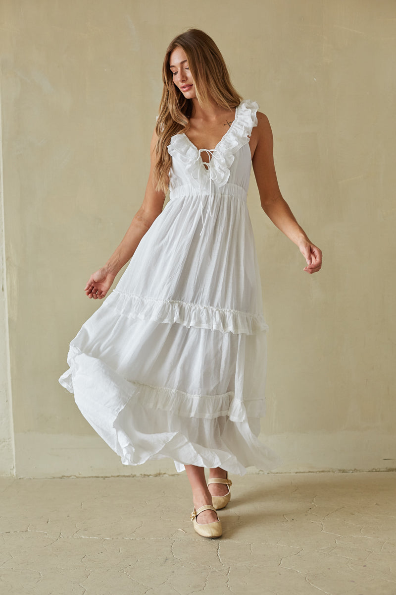 White Ruffle Tiered Maxi Dress – Groovy Mimi