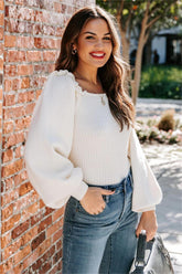 Kodi Ribbed Puff Sleeve Knit Sweater - Ivory