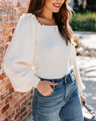 Kodi Ribbed Puff Sleeve Knit Sweater - Ivory