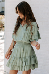 Slow It Down Smocked Tassel Dress - Sage