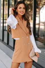 Popularize Cutout Blazer Romper - Camel