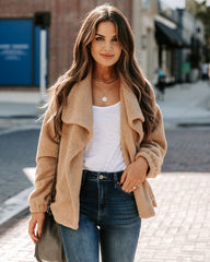 Martha Pocketed Drape Sherpa Jacket - Tan
