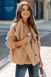 Martha Pocketed Drape Sherpa Jacket - Tan