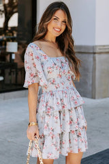 Brianna Floral Ruffle Tiered Dress - Light Blue
