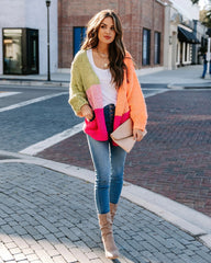 Hot Pink Colorblocked Open Front Cardigan