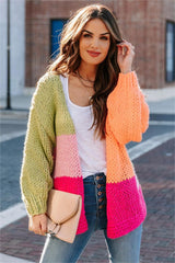 Hot Pink Colorblocked Open Front Cardigan