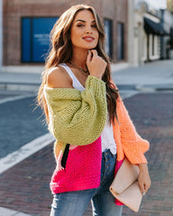 Hot Pink Colorblocked Open Front Cardigan