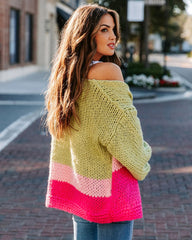 Hot Pink Colorblocked Open Front Cardigan