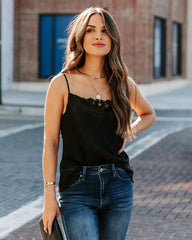 Stop And Stare Cowl Neck Lace Cami Tank - Black - FINAL SALE