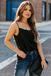 Stop And Stare Cowl Neck Lace Cami Tank - Black - FINAL SALE