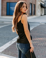 Stop And Stare Cowl Neck Lace Cami Tank - Black - FINAL SALE