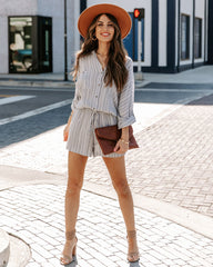 Jairo Pocketed Striped Button Down Romper - Chambray