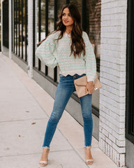 Aerin Cotton Blend Scalloped Sweater - Mint