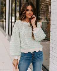 Aerin Cotton Blend Scalloped Sweater - Mint