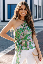 Avisa Floral One Shoulder Tie Blouse