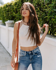 Hanson Knit Halter Crop Top - Cream