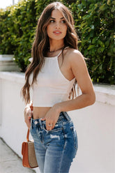 Hanson Knit Halter Crop Top - Cream