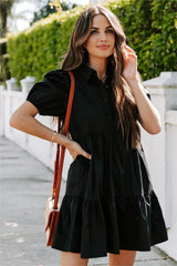 Aliza Cotton Button Down Babydoll Dress - Black