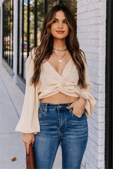 Katia Twist Front Crop Sweater - Oatmeal - FINAL SALE