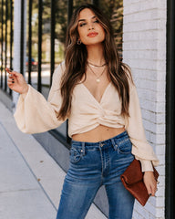 Katia Twist Front Crop Sweater - Oatmeal - FINAL SALE