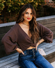Katia Twist Front Crop Sweater - Dark Mocha - FINAL SALE
