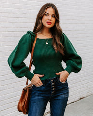 Kodi Ribbed Puff Sleeve Knit Sweater - Green