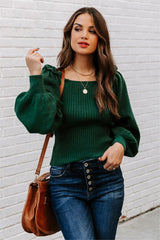 Kodi Ribbed Puff Sleeve Knit Sweater - Green