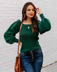 Kodi Ribbed Puff Sleeve Knit Sweater - Green