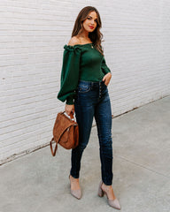 Kodi Ribbed Puff Sleeve Knit Sweater - Green