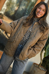 Khaki Quilting Patched Pockets Coat