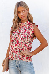 Element Of Truth Sleeveless Floral Ruffle Blouse