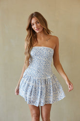 Blue Floral Smocked Mini Dress