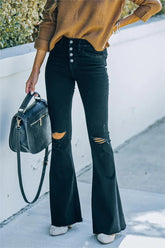 Aden High Rise Distressed Flare Denim