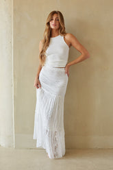 White Lace Tiered Maxi Skirt