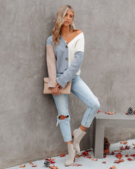 Francesco Ribbed Button Front Colorblock Cardigan - Grey